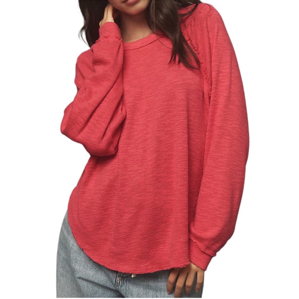 Anthropologie Pilcro Pink Ruffled‎ Raglan Long Sleeve Thermal Top SZ M
